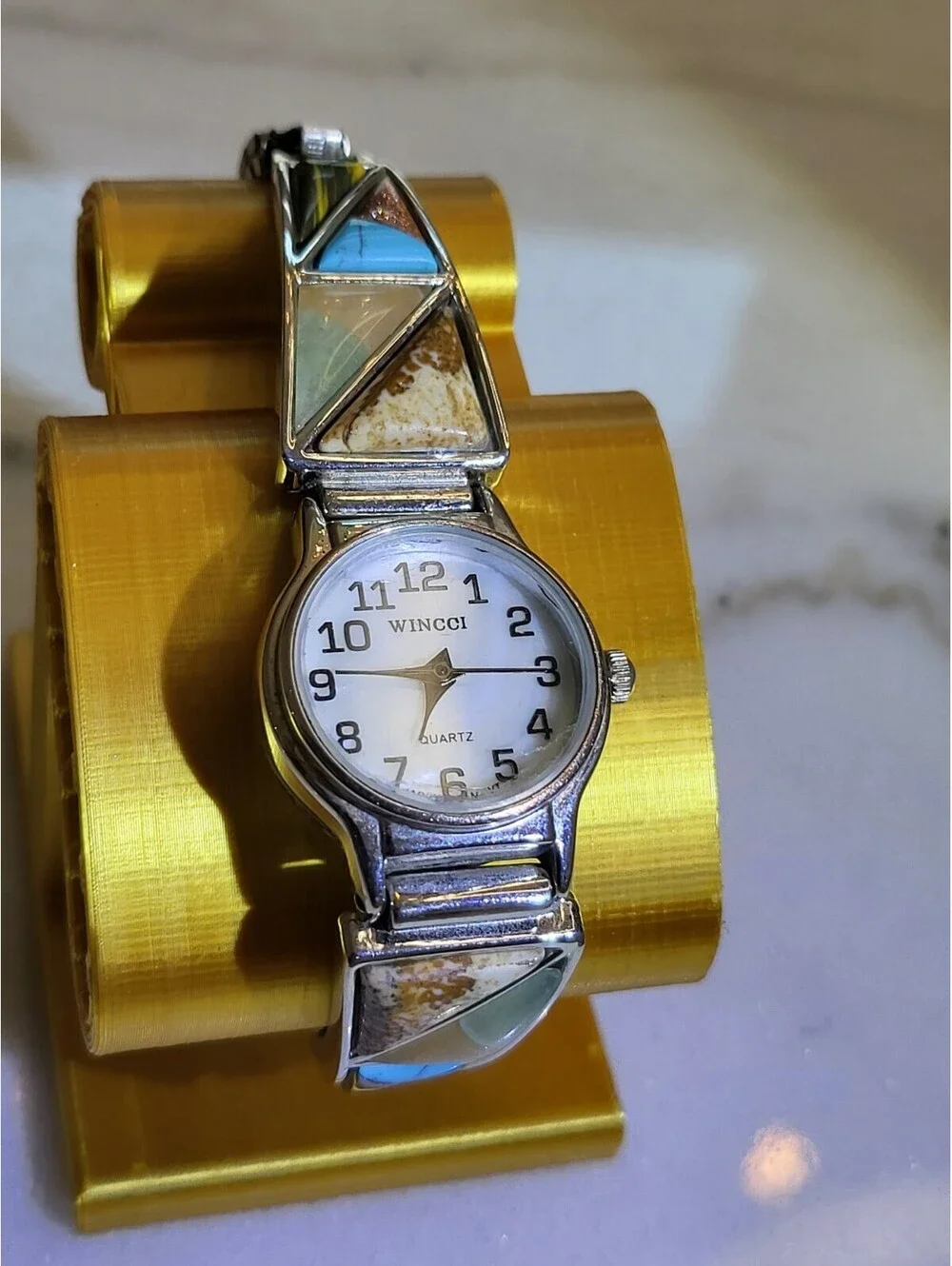 Vtg Wincci Womans Watch w Stones New Batt.Silvertone Stretch Bracelet 20mmWorks